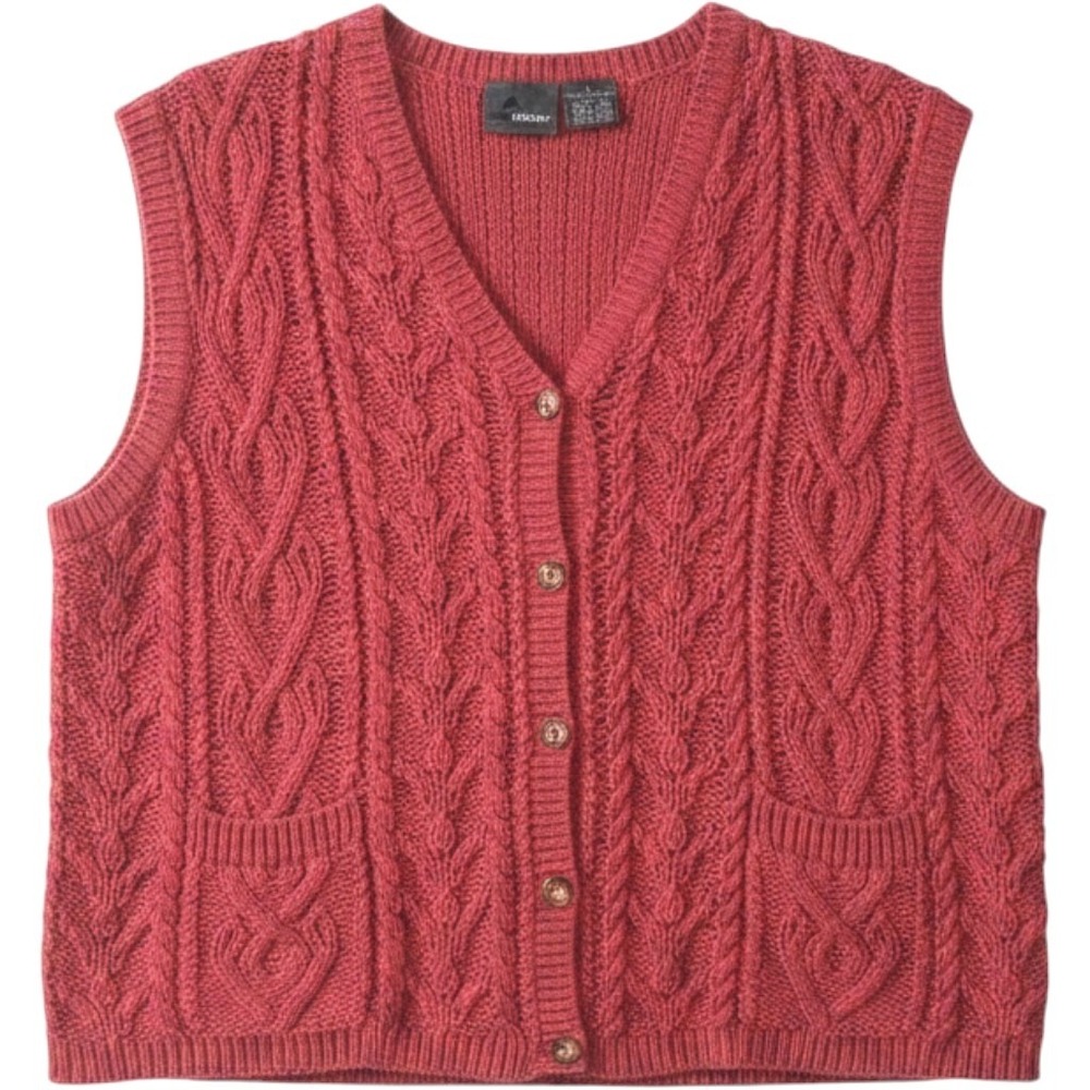 LIZWEAR | Cable Knit Sweater Vest Women L Pink Cotton Button Front Cardigan Boho